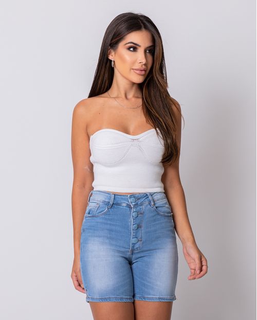 Bermuda Jeans Meia Coxa com Botões Revestidos  21639 Clara
