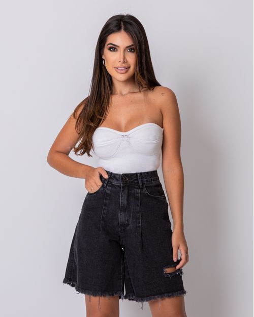 Bermuda Oversized C/rasgo Lateral 2182p Preta Rasgada