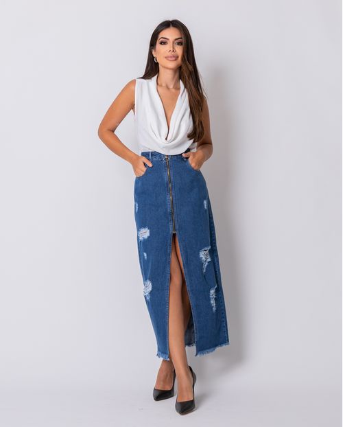 Saia-Longa Consciência Jeans, Coleção Fashion-19580 Unica