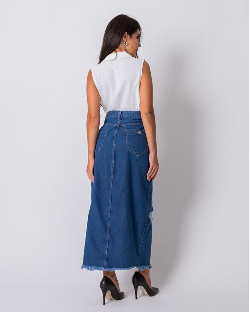 Saia-Longa Consciência Jeans, Coleção Fashion-19580 Unica