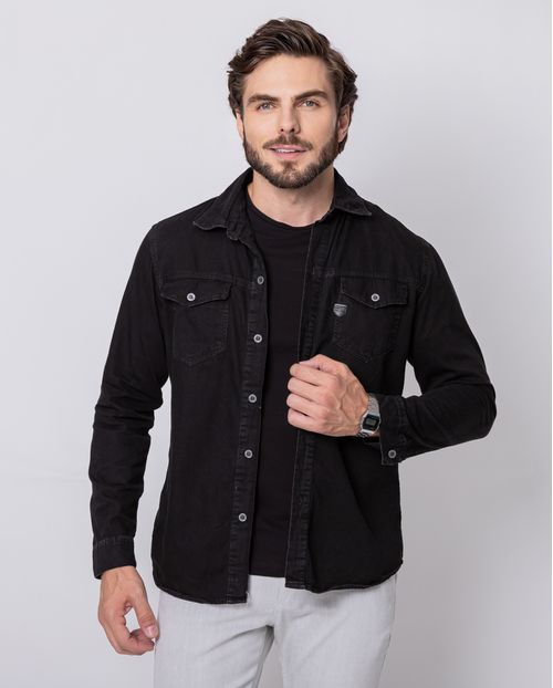 Camisa Sarja Masculina Básica 22372 Preto