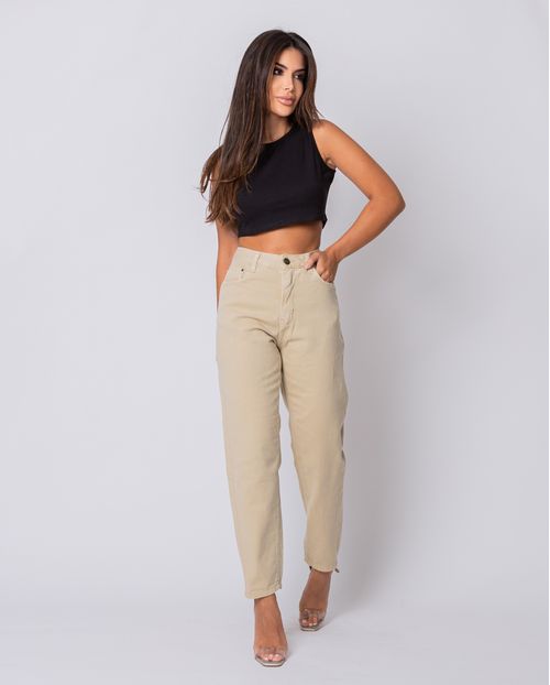 Calça Sarja Mom Feminina Cintura Alta Naturals 00111 Bege