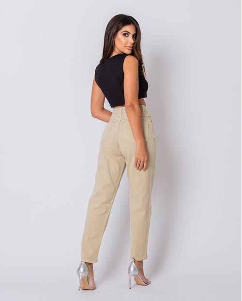 Calça Sarja Mom Feminina Cintura Alta Naturals 00111 Bege