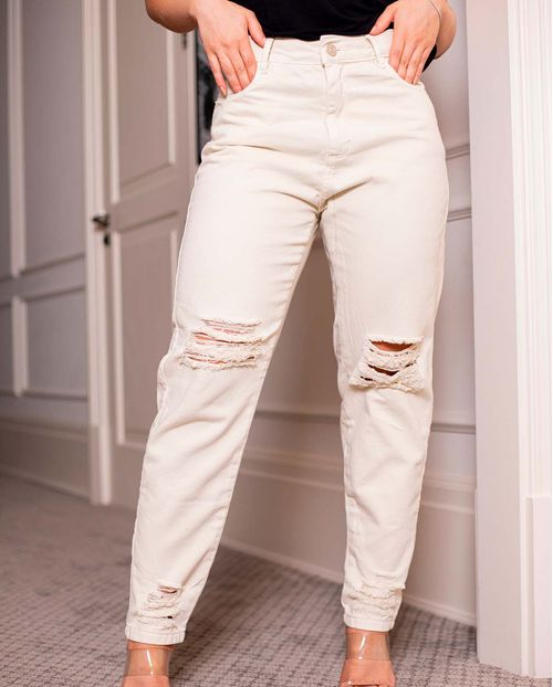 Calça Sarja Mom Feminina Cintura Alta Naturals 00111 Creme