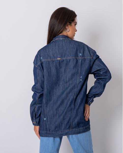 Jaqueta Jeans Feminina Oversize com Puídos 20648 Unica