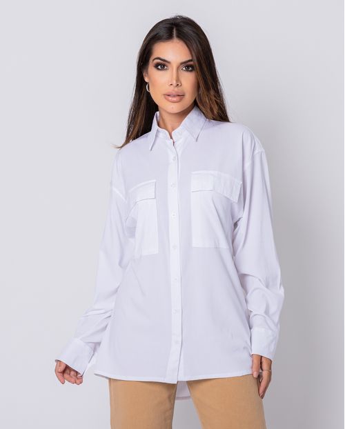 Camisa Feminina Ampla com Bolsos 90208 Branco
