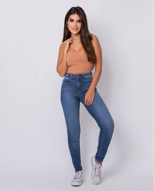 Calça Jeans Skinny Feminina Cintura Média Extreme Power Básica 22080 Escura