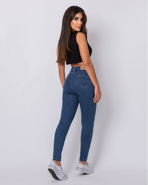 Calça Jeans Feminina  Intermediaria com Nervura Frontal Na Perna  21013 Escura