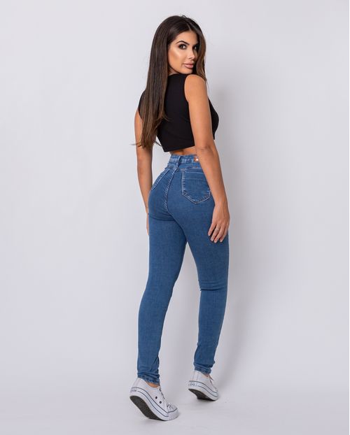 Calça Jeans Feminina Skinny Intermediaria com Cut Out Abaixo do Cós  22035 Média