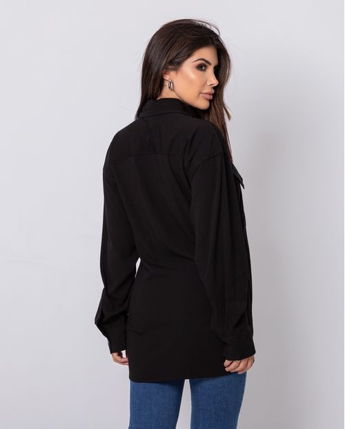 Camisa Feminina Ampla com Bolsos 90208 Preto