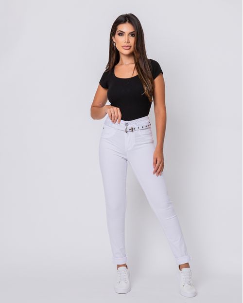 Calça Skinny Branca com Cinto 21370 Unica