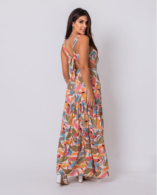 Vestido Feminino Longo de Viscose com Amarração Traseira 90200 Est Tucano Off