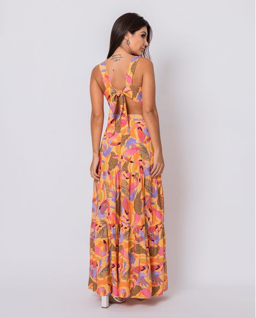 Vestido Feminino Longo de Viscose com Amarração Traseira 90200 Est Tucano Laranja