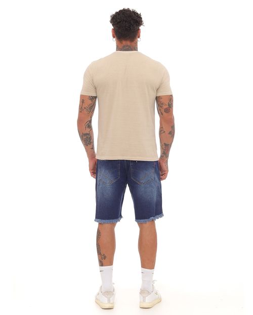 Bermuda Jeans Masculina com Rasgo e Barra Desfiada  21633 Escura