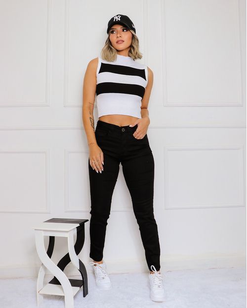 Calça Sarja Skinny Feminina Cintura Média Básica 22853 Preto