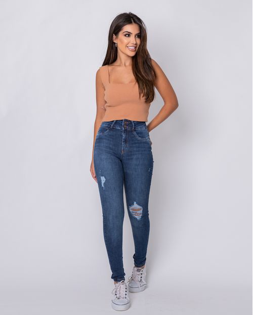 Calça Jeans Feminina Hot Cós Largo com Elastico Na Parte de Trás  22343 Escura