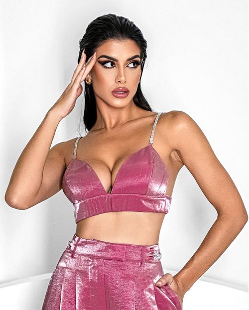 Top Feminino com Alça Brilho 90332 Rosa