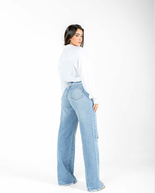 Calça Jeans Wide Leg Feminina Cintura Alta Rasgos 22971 Clara
