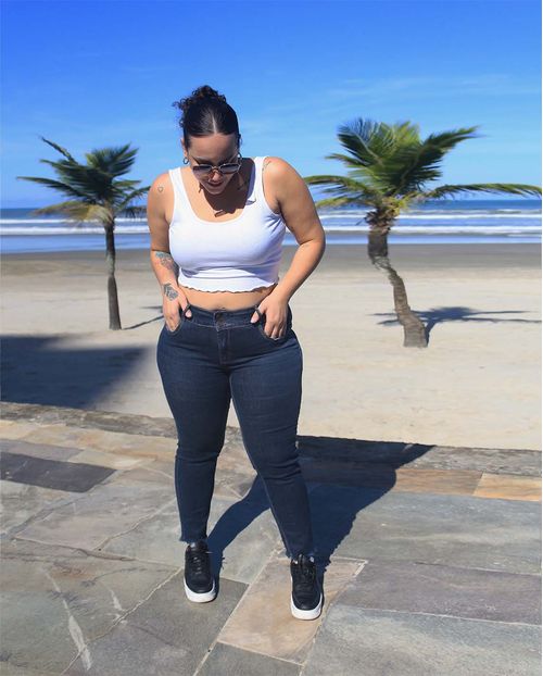 Calça Jeans Skinny Plus Size Feminina Cintura Alta Botão Duplo 22769 Escura
