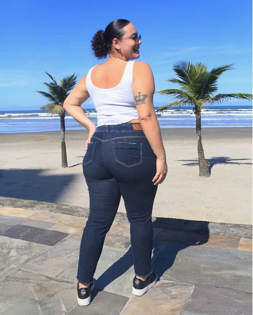 Calça Jeans Skinny Plus Size Feminina Cintura Alta Botão Duplo 22769 Escura