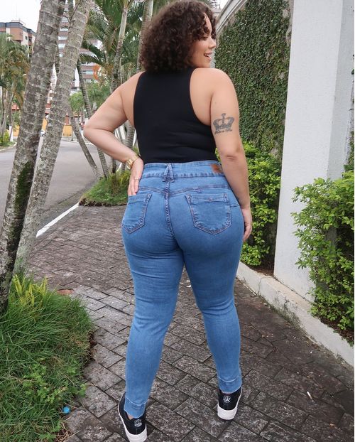 Calça Jeans Skinny Plus Size Feminina Cintura Alta Cós Largo 22910 Média