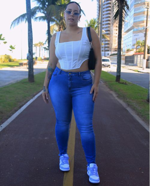 Calça Jeans Skinny Plus Size Feminina Barra Desfiada 22770 Média