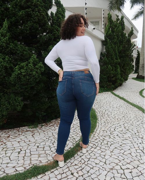 Calça Jeans Skinny Plus Size Feminina Cintura Alta Barra Mullet 22908 Escura