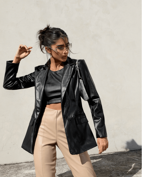 Blazer Material Sintético Feminino 90460 Preto