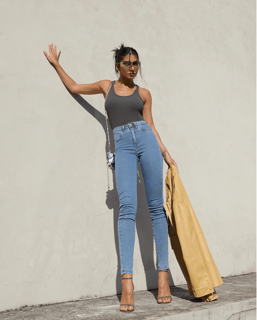 Calça Jeans Skinny Hot Pants Feminina Cintura Alta Extreme Power 22729 Média