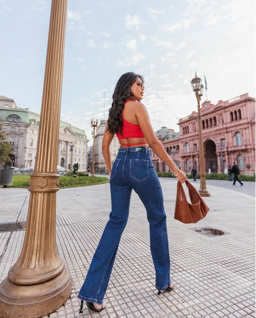 Calça Jeans Wide Leg Feminina Cintura Alta Elastano 22827 Escura