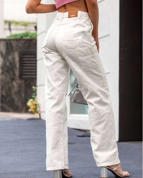 Calça Sarja Wide Leg Feminina Cintura Alta Carpinteiro 22919 Off White