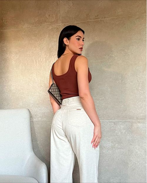 Calça Linho Wide Leg Feminina Cintura Alta 22964 Linho