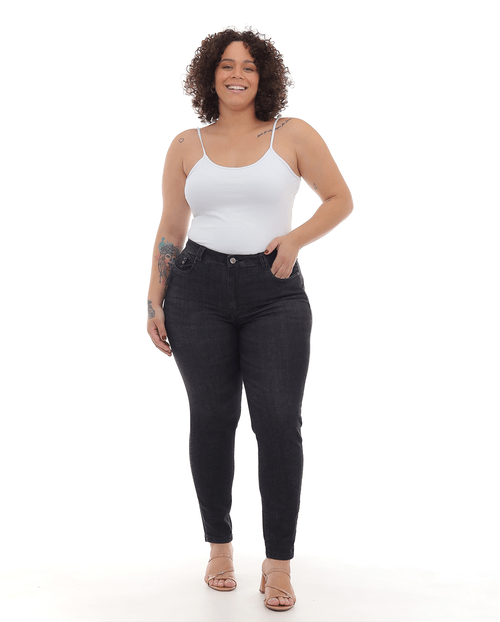 Calça Jeans Skinny Plus Size Feminina Cintura Alta Básica 22905 Preto