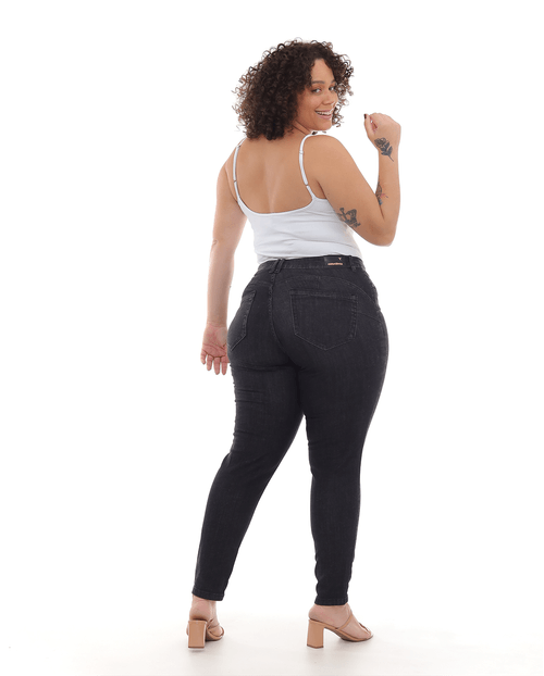 Calça Jeans Skinny Plus Size Feminina Cintura Alta Básica 22905 Preto