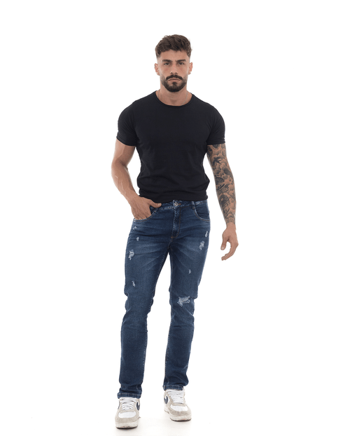 Calça Jeans Slim Fit Masculina Destroyed 21969 Escura