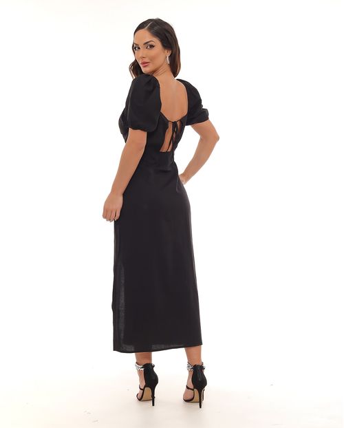 Vestido Viscose Longo Feminino Fenda Frontal 90453 Preto