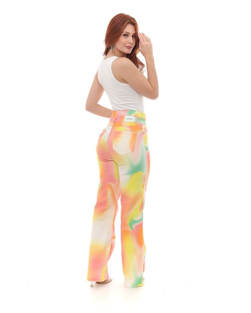 Calça Feminina Wide Leg com Cós Vazado   22548 Estampado Color