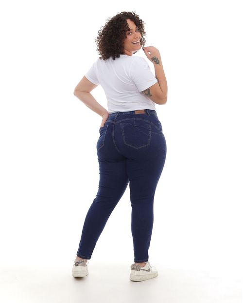 Calça Jeans Skinny Plus Size Feminina Cintura Média Nervura Barra 22941 Escura