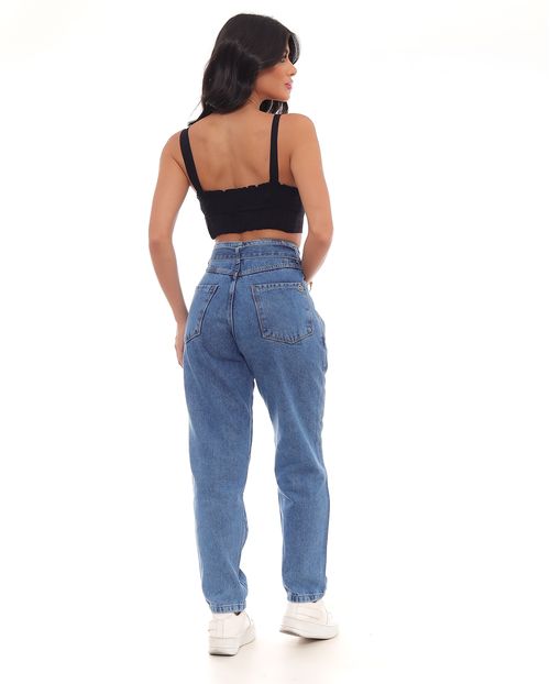 Calça Jeans Mom Feminina Cintura Alta com Cinto 22604 Média