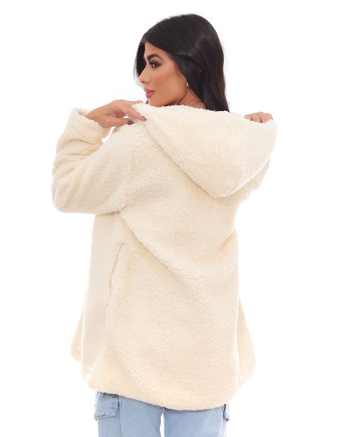 Casaco Pelo Sintético Teddy Feminino com Touca 22700 Off White