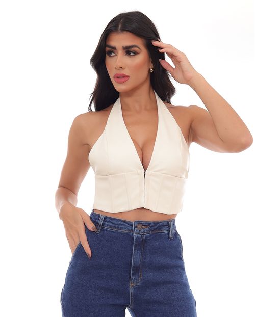 Top Material Sintético Feminino Frente Unica 90469 Off White