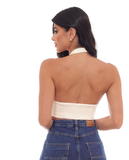Top Material Sintético Feminino Frente Unica 90469 Off White