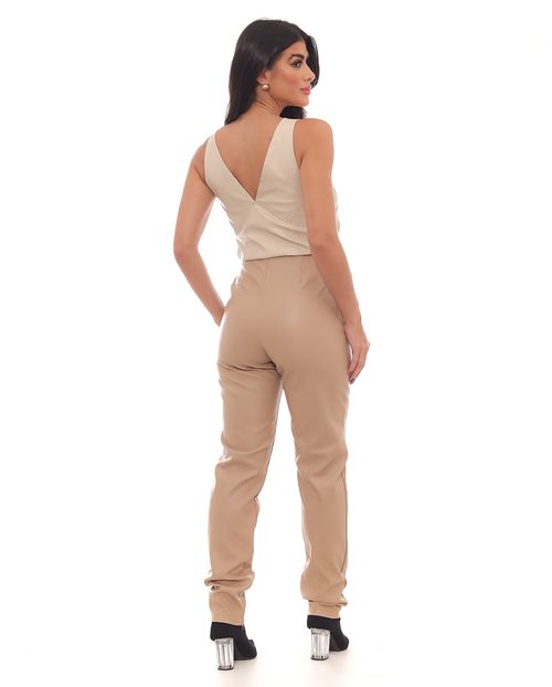 Calça Material Sintético Skinny Feminina Cintura Alta 90465 Bege