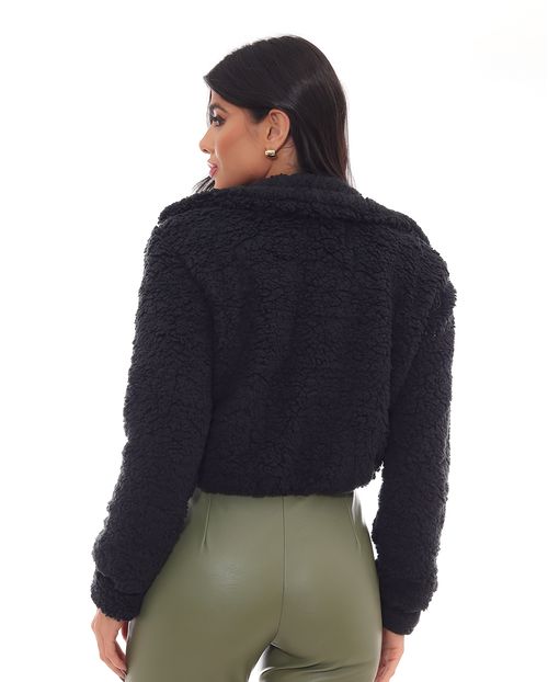 Bomber Pelo Sintético Teddy Feminina 22701 Preto