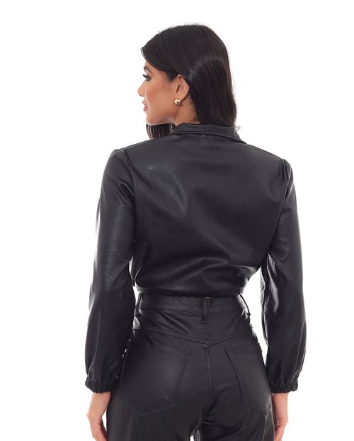 Jaqueta Material Sintético Cropped  Feminina 90472 Preto