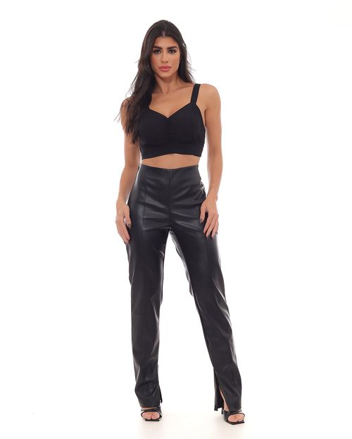 Calça Material Sintético Skinny Feminina Cintura Alta 90465 Preto