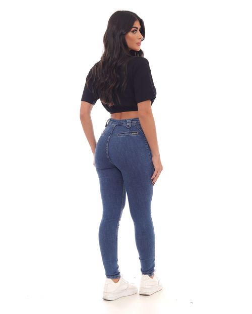 Calça Jeans Skinny Hot Feminina Cintura Alta Detalhe Nervura 22536 Escura