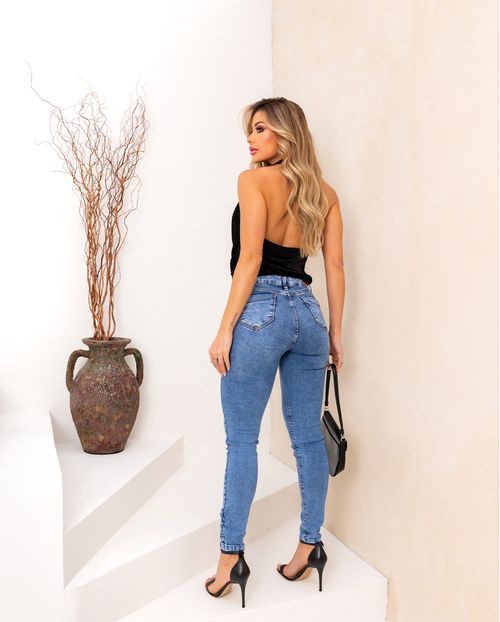 Calça Jeans Skinny Feminina Cintura Média Extreme Power Nervura Barra 22951 Média