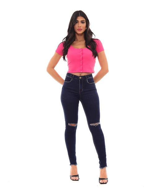 Calça Jeans Skinny Feminina Cintura Média Rasgo No Joelho 21555 Amaciado