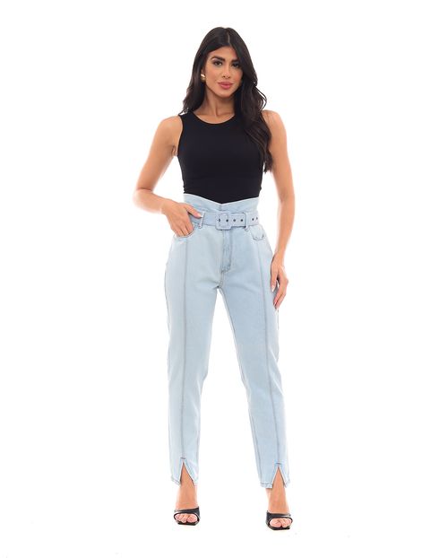 Calça Jeans Mom Clochard Feminina Cintura Alta com Cinto 21606 Clara